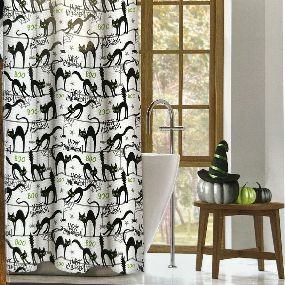 Black cat Happy Halloween shower curtain‎